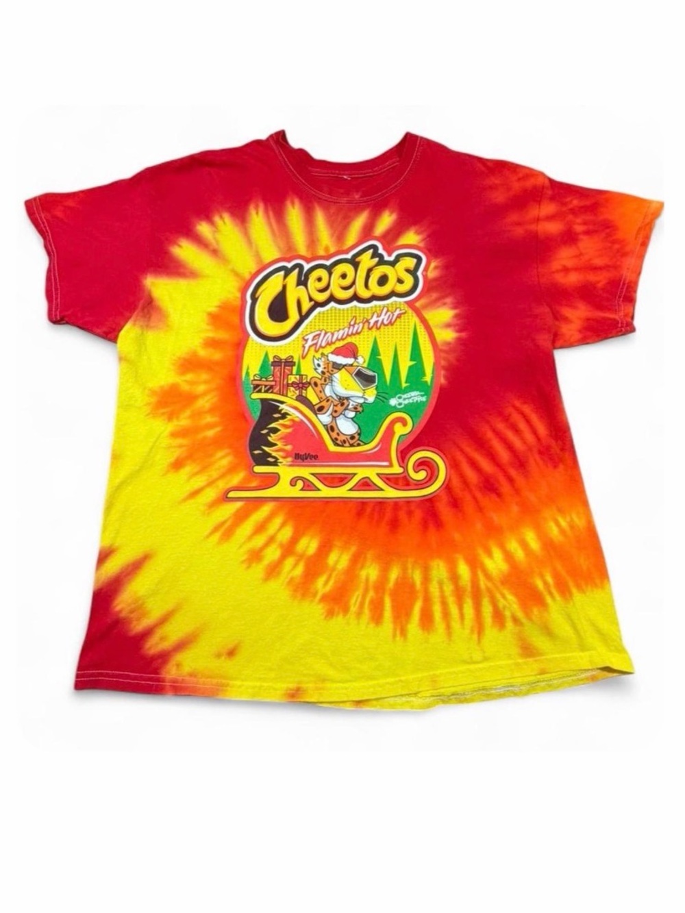 Vintage Style Cheetos Flamin’ Hot Tie Dye Christmas Graphic Tee XL Y2K